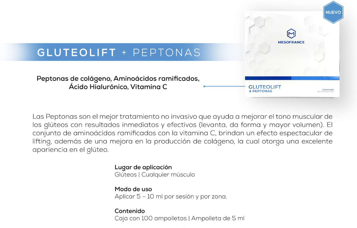 Mesoterapia Mesofrance Gluteolift + Peptonas caja 100 Ampolletas